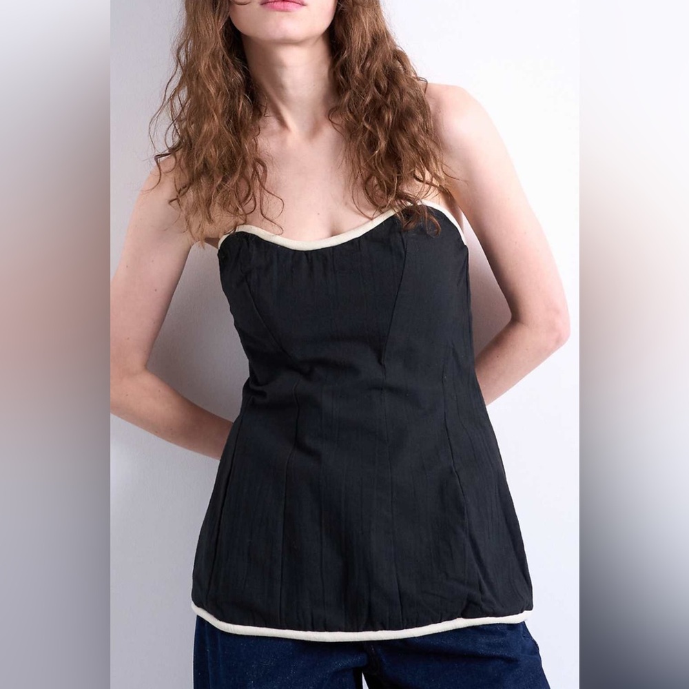 ASOS - Topshop cotton and linen black bandeau top with white contrast trim